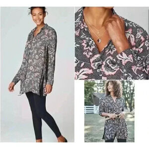 J. Jill Women's Sz Large‎ Rayon Soft Marvelflor Floral Tunic Side Slits Blouse